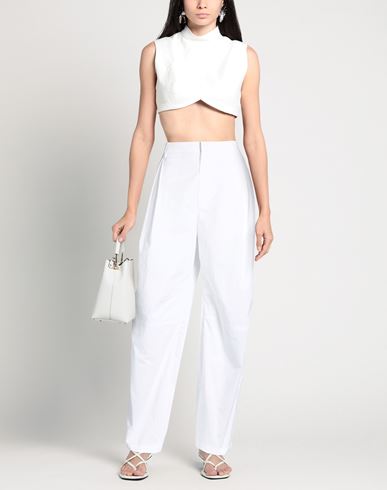 Woman Pants White Size 6 Cotton, Elastomultiester