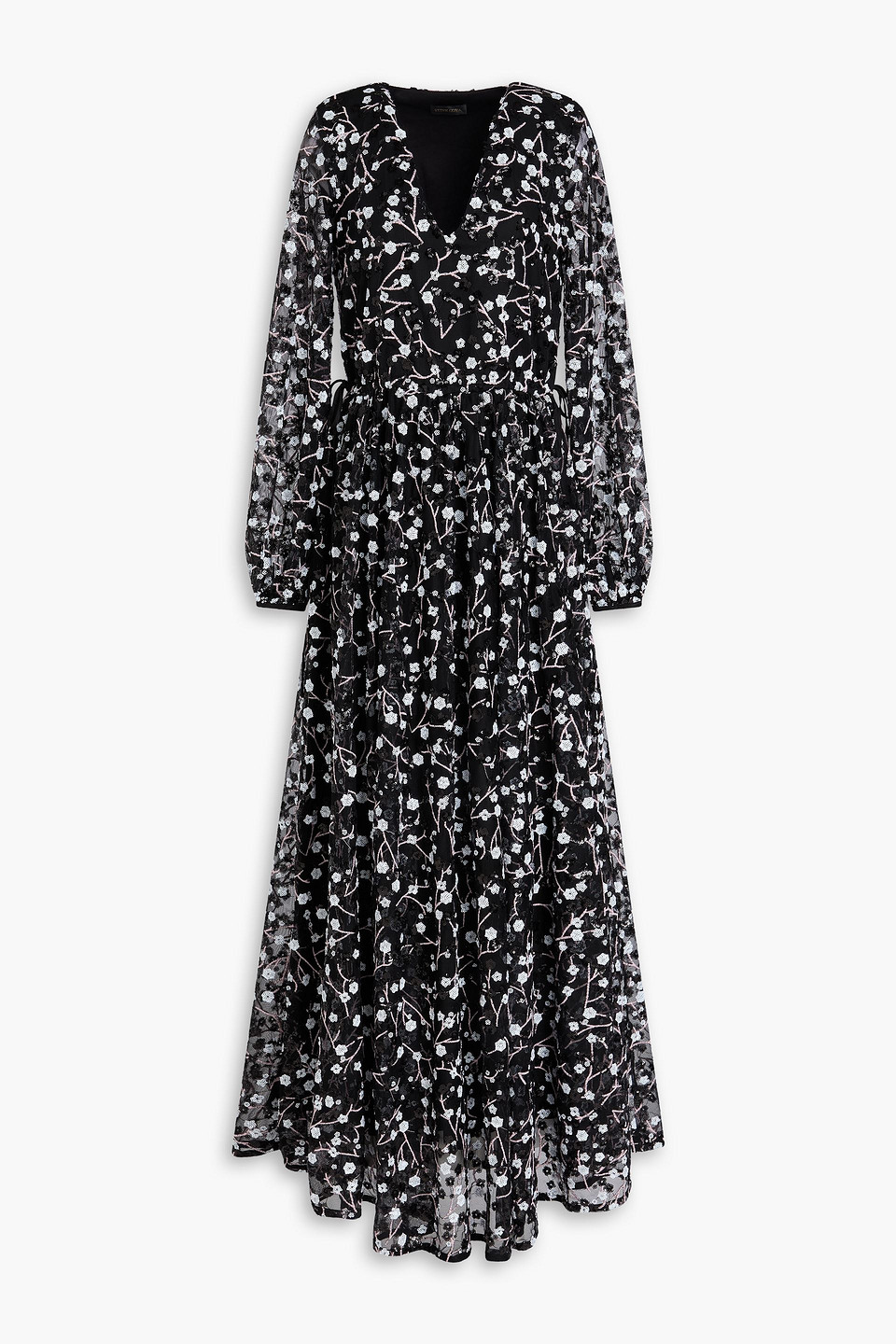 Embroidered sequin-embellished tulle maxi dress - Black - XS