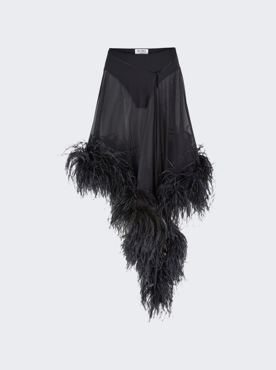 Miya feather-trimmed asymmetric skirt - Black