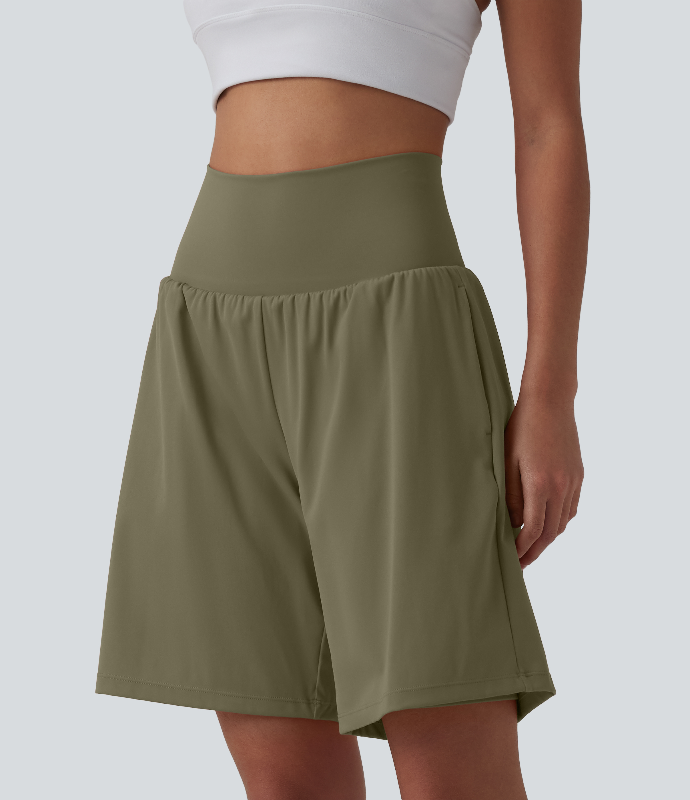 "SoftlyZero™ Airy Super High Waisted 2-in-1 Cool Touch Yoga Shorts 9"" with Pockets Gym Short - Withered Green