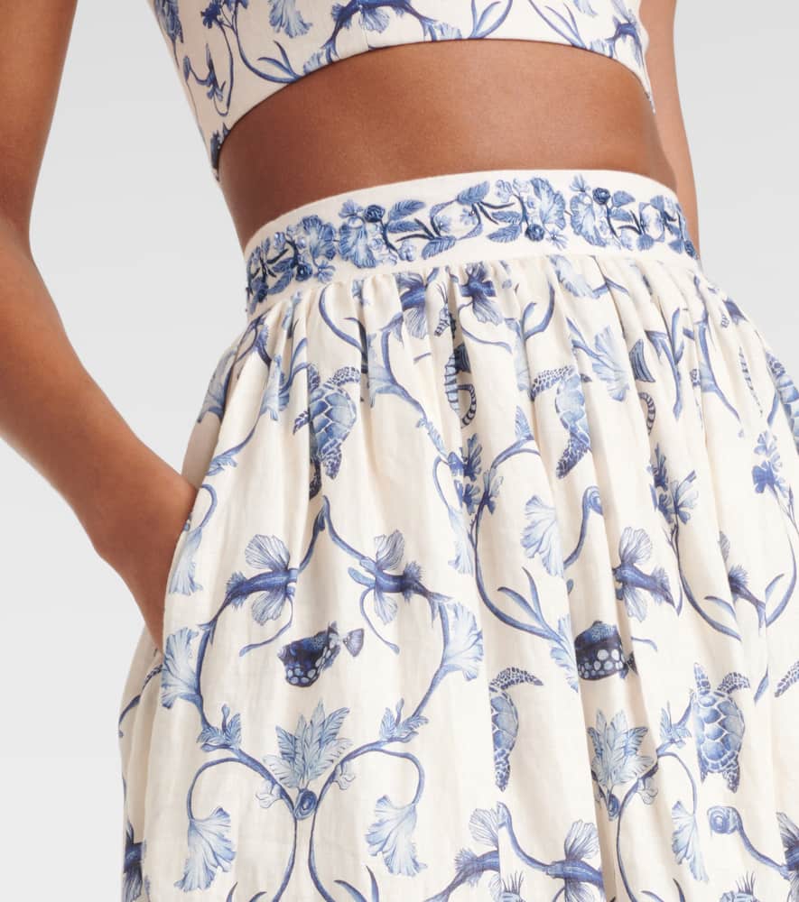 Printed high-rise linen maxi skirt