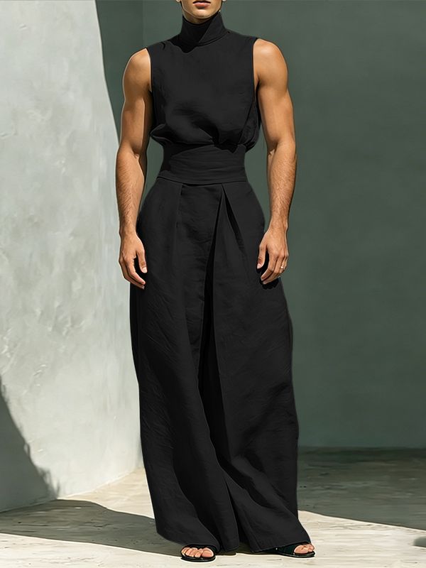 Men's Avant-Garde Sculpted High Turtleneck Two Pieces Outfit SKUL66137 - Black / S
