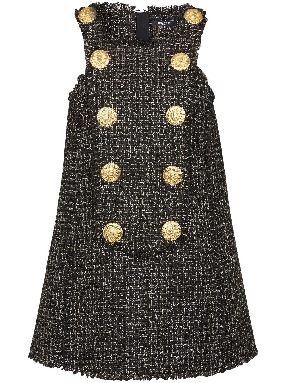 10-Buttons Swing tweed dress - Black