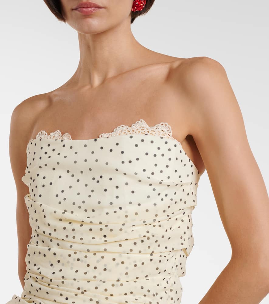 Polka-dots ruched silk-blend minidress