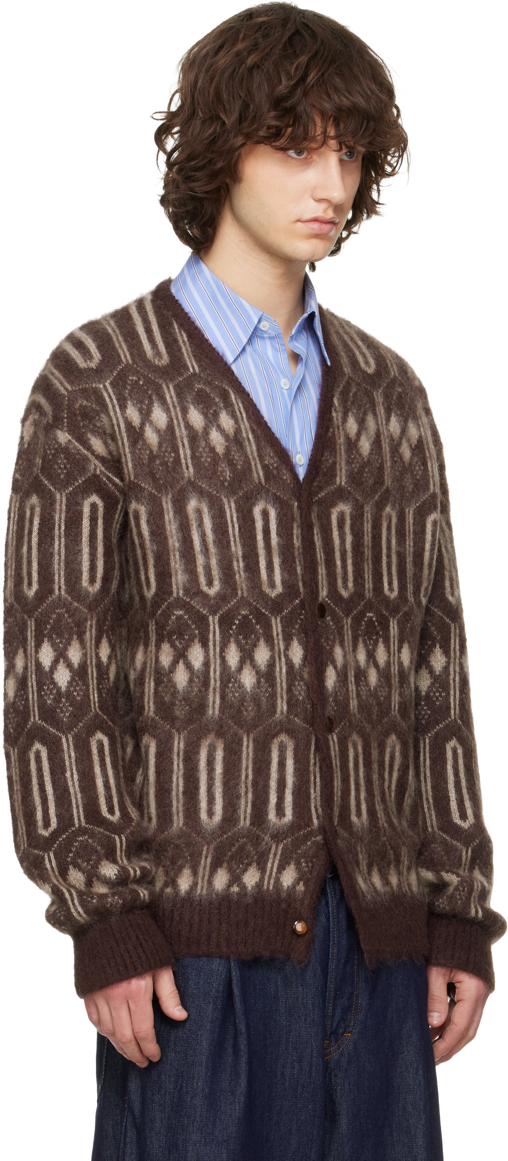 Burgundy Mohair Geometric Cardigan