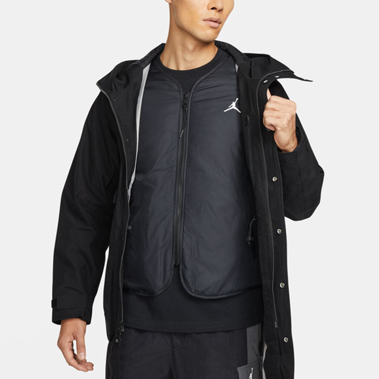 Men's Air Gore-Tex 2-In-1 Detachable Stay Warm Hooded Big Pocket Padded Black Jacket