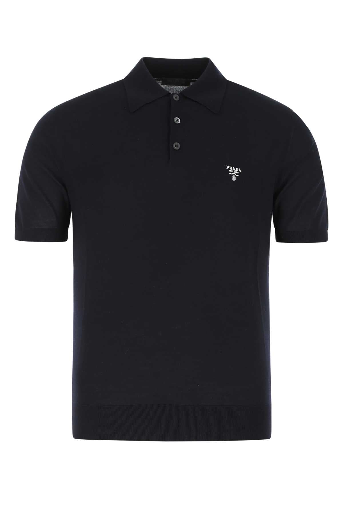 Logo-Embroidered Wool Polo Shirt — Navy