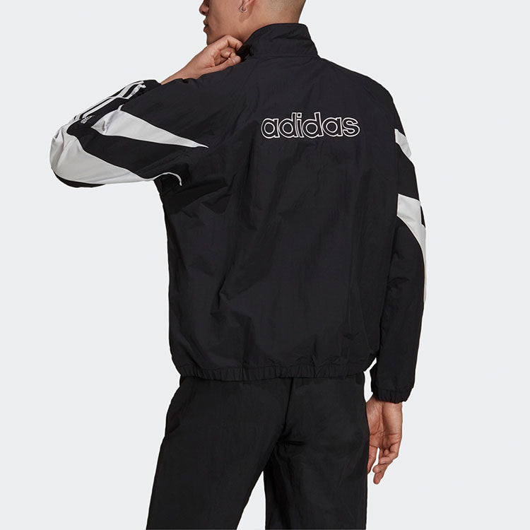 Men's originals Color Block Stripe Logo Zipper Long Sleeves Stand Collar Sports Jacket Black