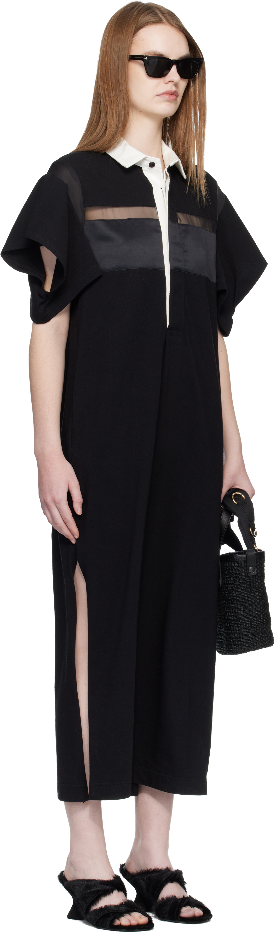 Black Cotton Jersey Midi Dress