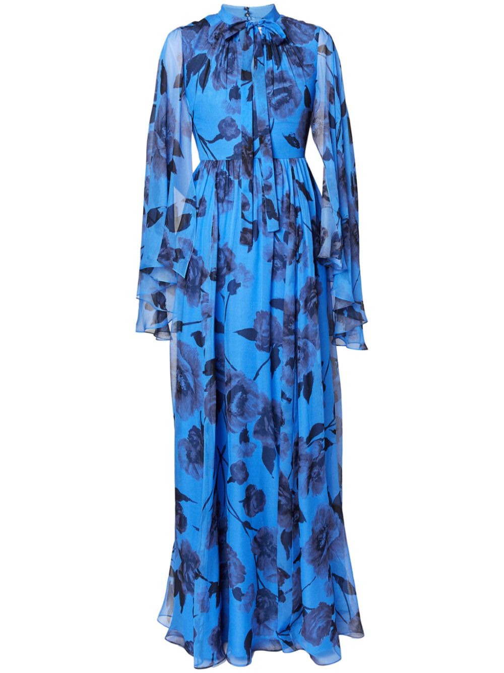 Printed long-sleeve gown - Blue