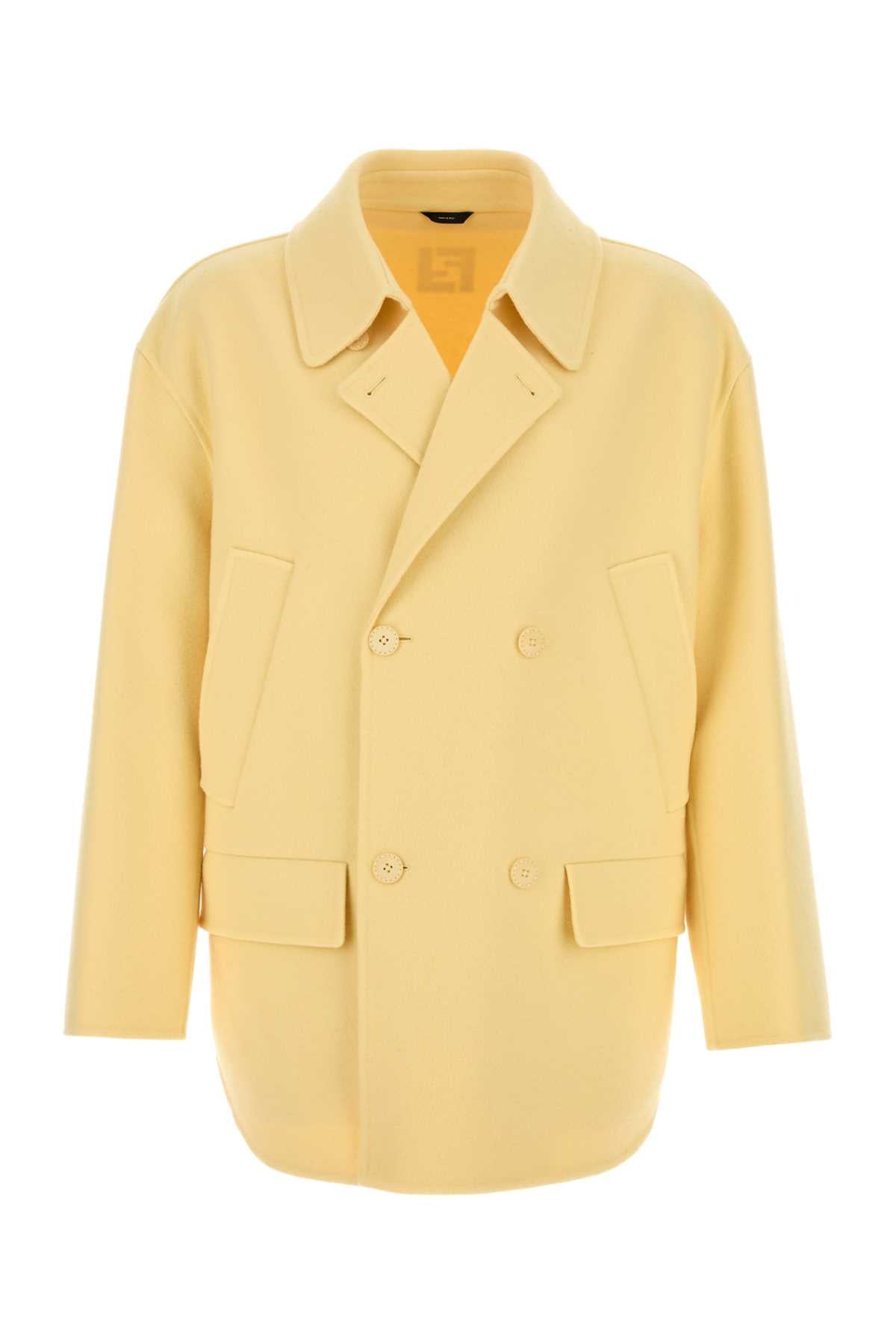 Double-Breasted Virgin Wool Flannel Blazer — Yellow