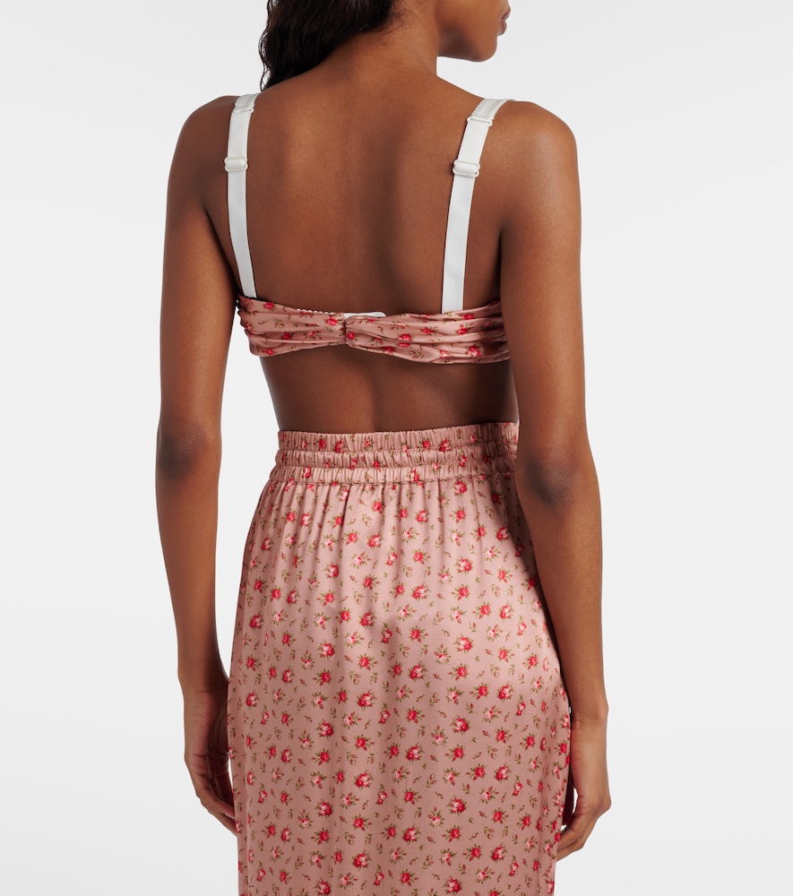 Floral draped silk satin bra