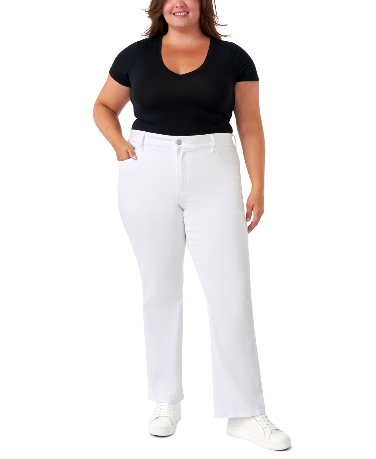 Plus Size Tummyless Bootcut Jeans - White