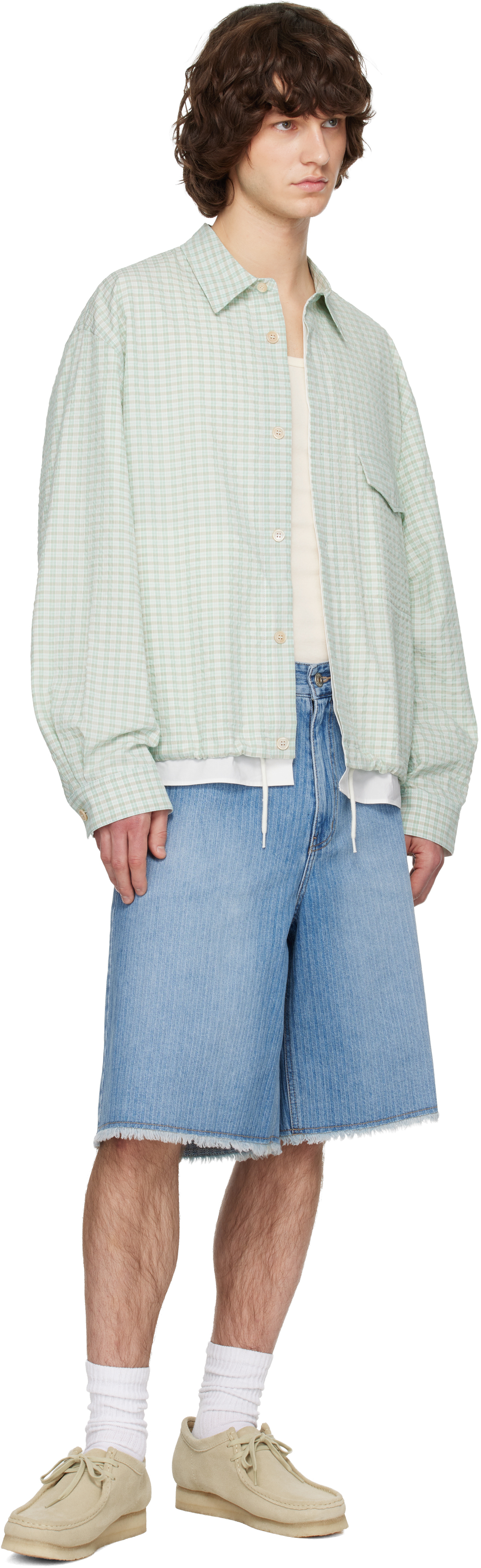 Green & White Layered Check Out Shirt