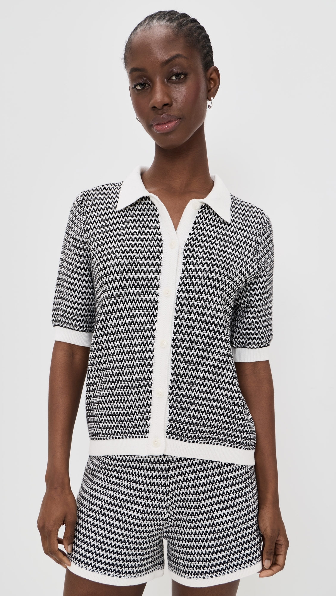 Gaelle Polo Knit Top Snow White/Black