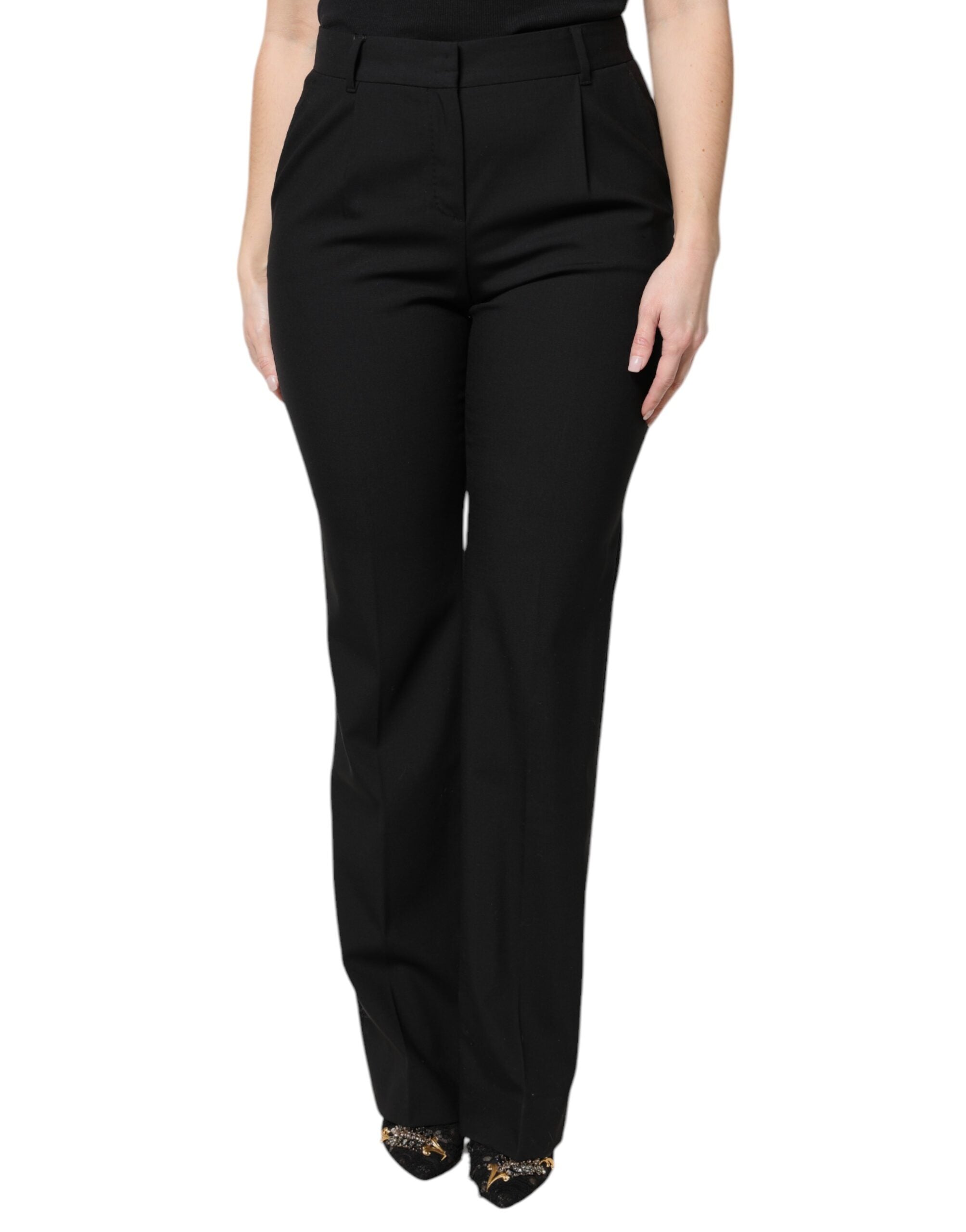 Virgin Wool High-Waist Boot-Cut Trousers — Black