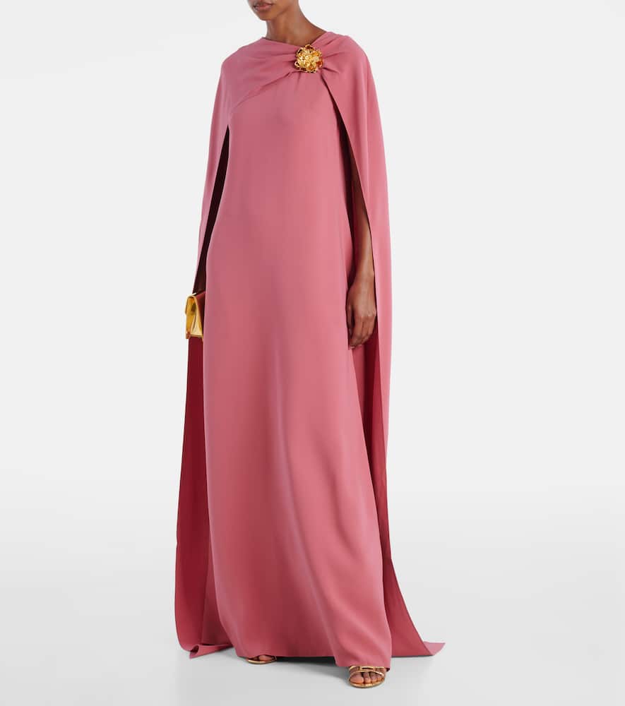 Caped silk-blend gown