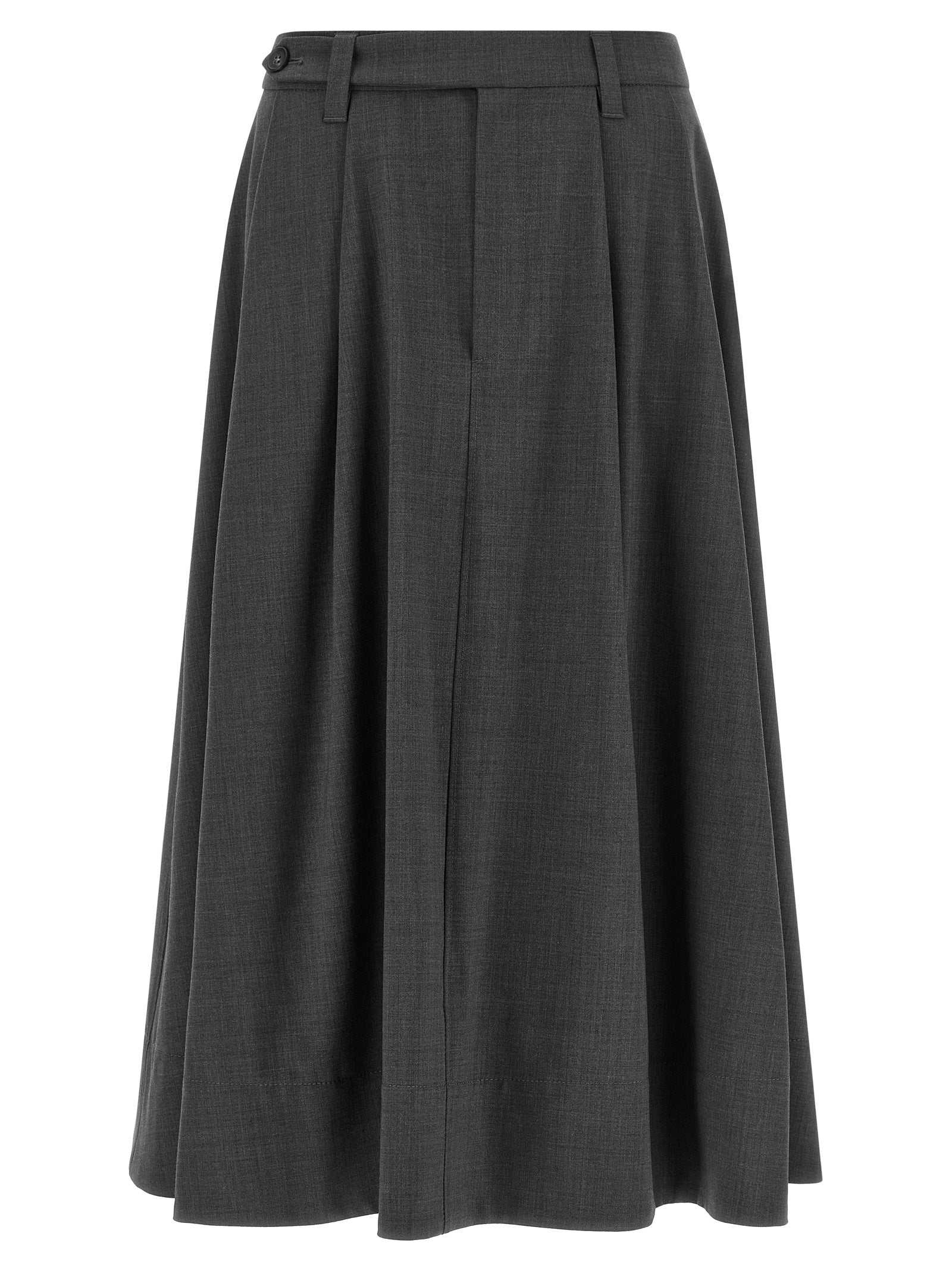 Virgin Wool Flared Midi Skirt — Gray