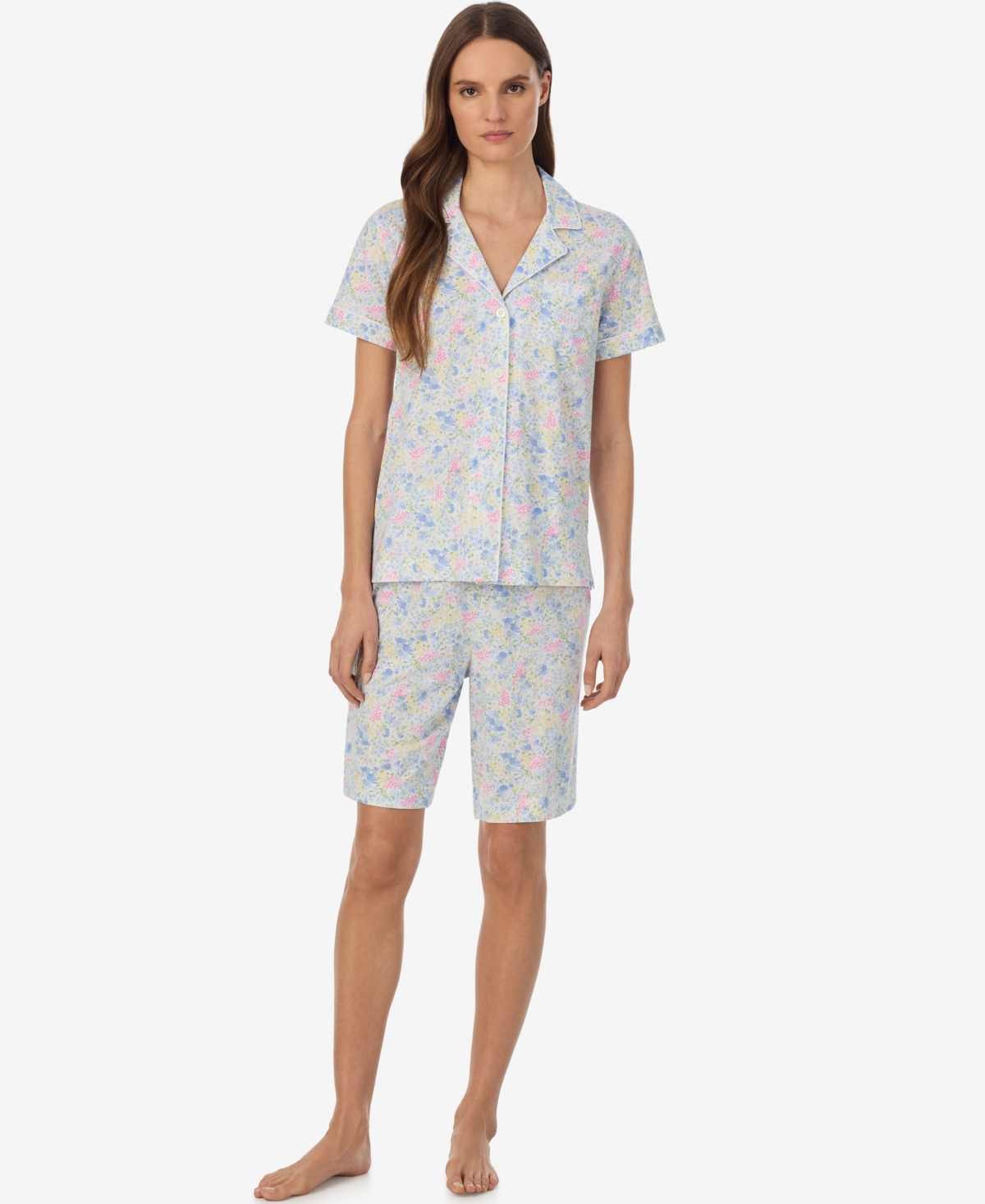 Women's Short-Sleeve Top and Bermuda Shorts, 2-Piece Set - Blue