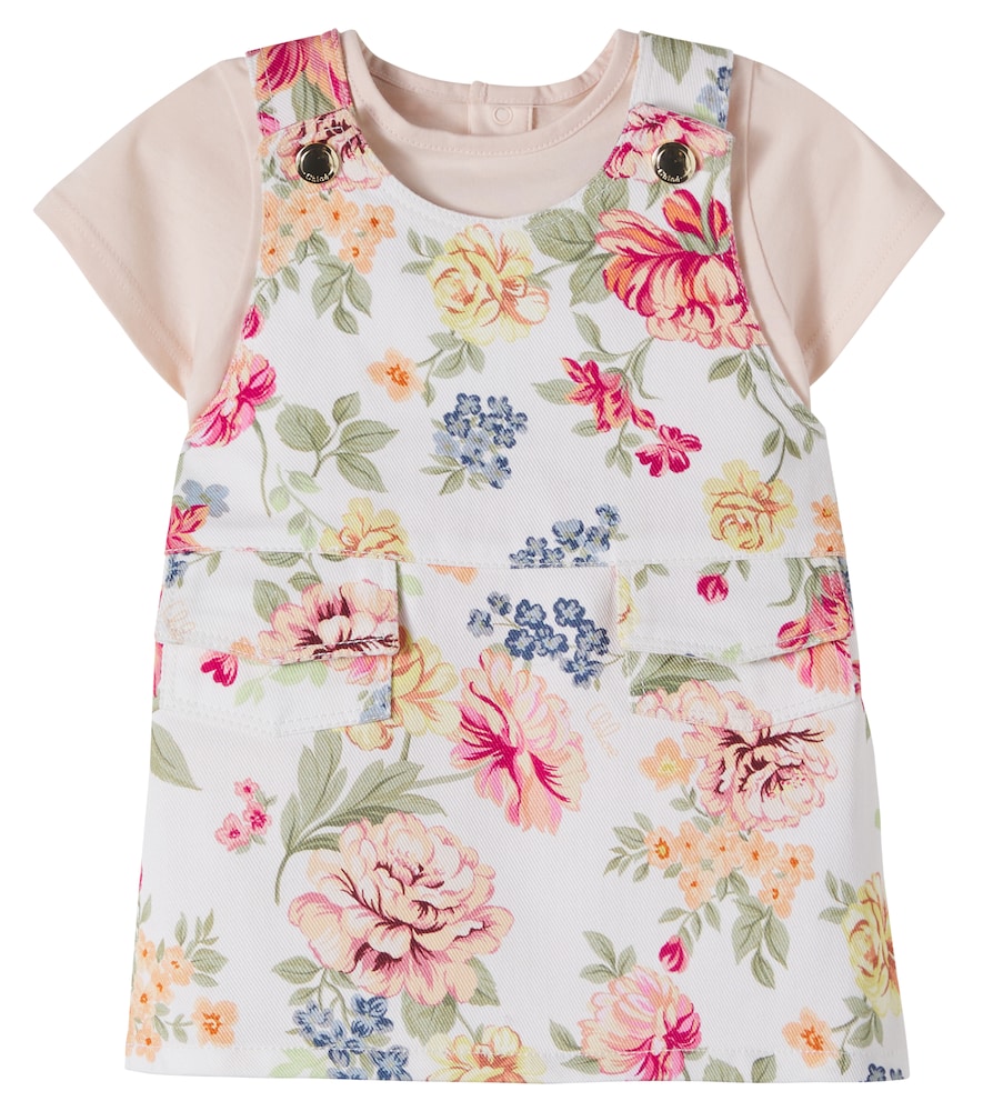 Chloé Kids Baby logo floral cotton dress and T-shirt set