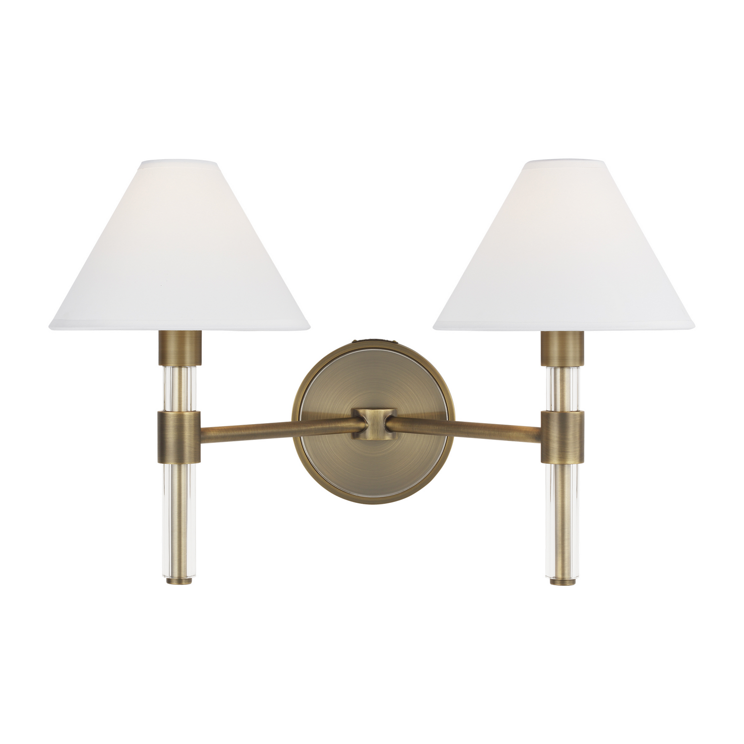 Visual Comfort Studio Robert 2-Light Bathroom Vanity Light in Time Worn Brass And Clear Acrylic by Ralph Lauren