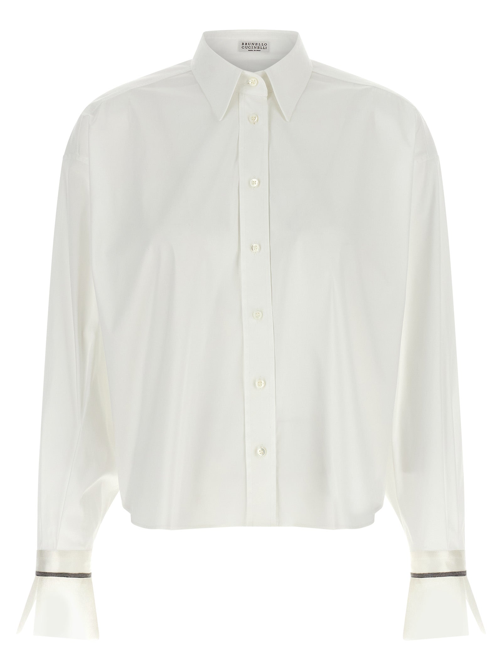 Cotton Blend with Monile Cuffs Blouse — White