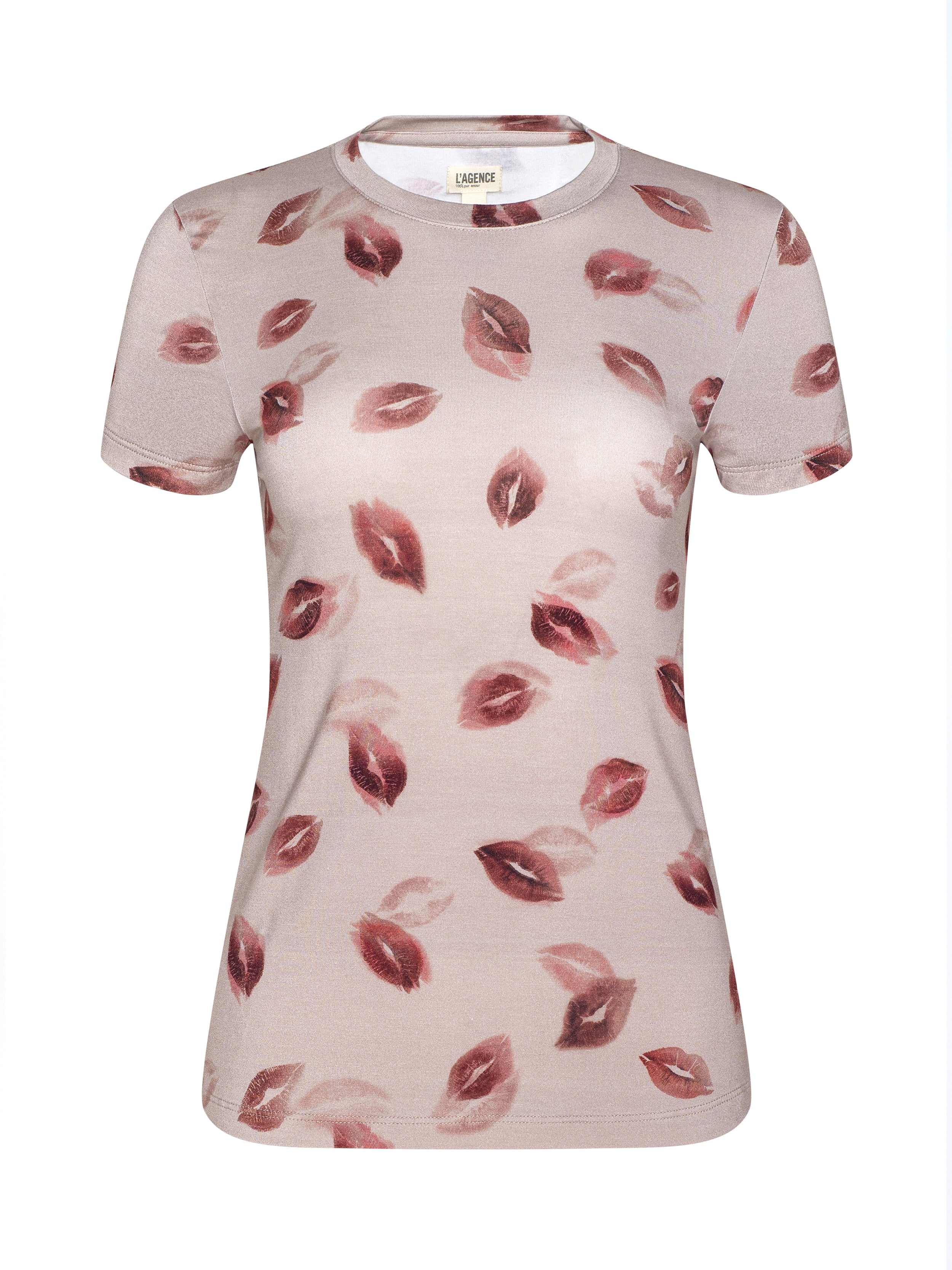 Ressi Fitted T-Shirt In Taupe/dark Red Faded Kiss