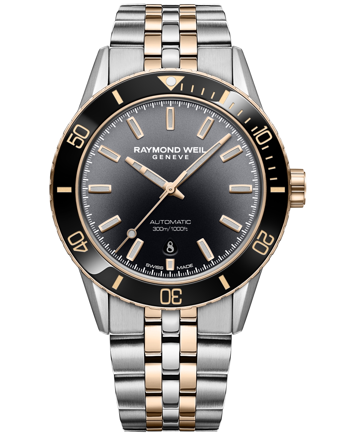 Men's Swiss Automatic Freelancer Diver Two-Tone Stainless Steel Bracelet Watch 43mm - Black