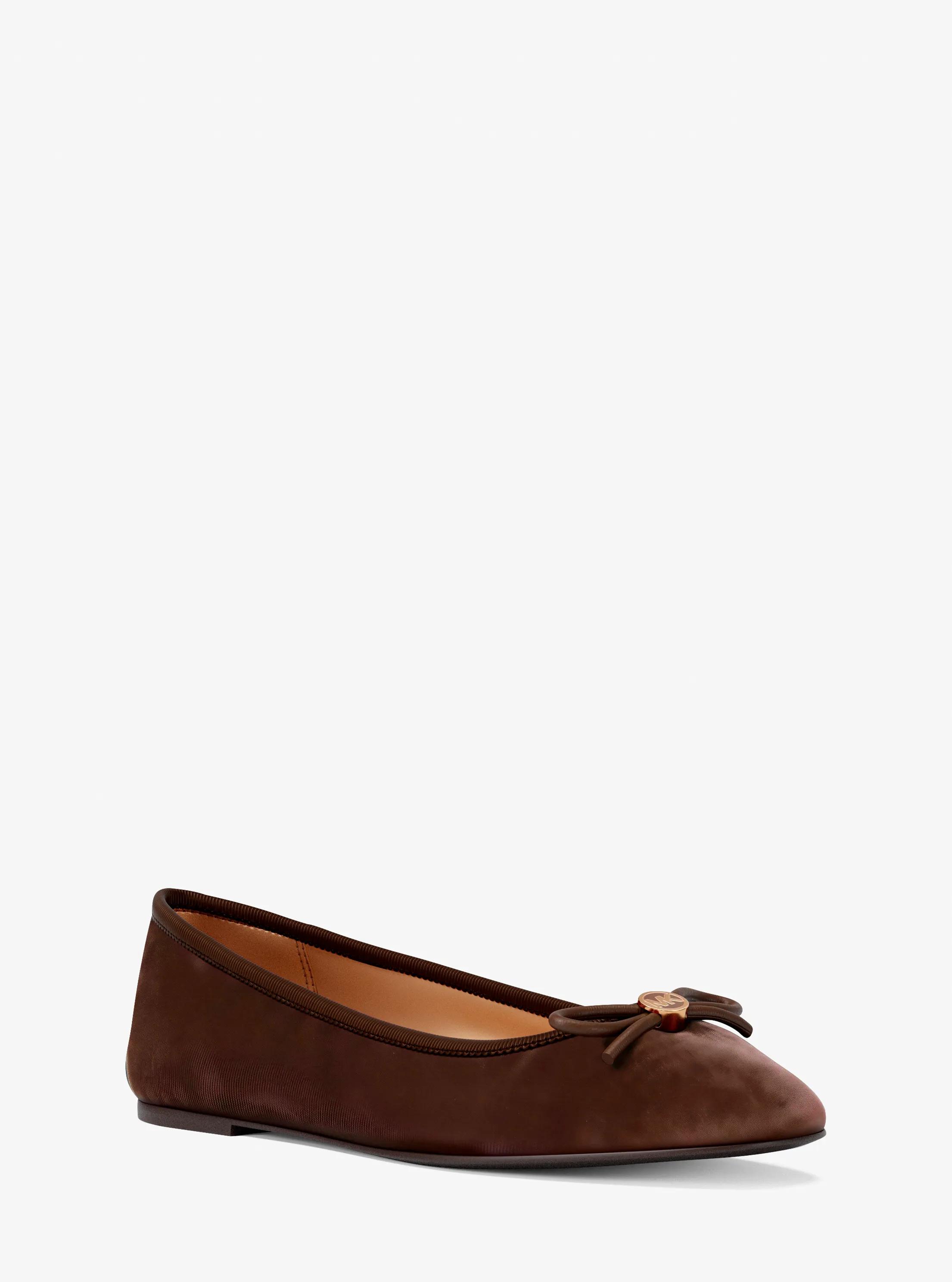 Savannah Logo Debossed Velvet Ballet Flat in Brown - size 8.5