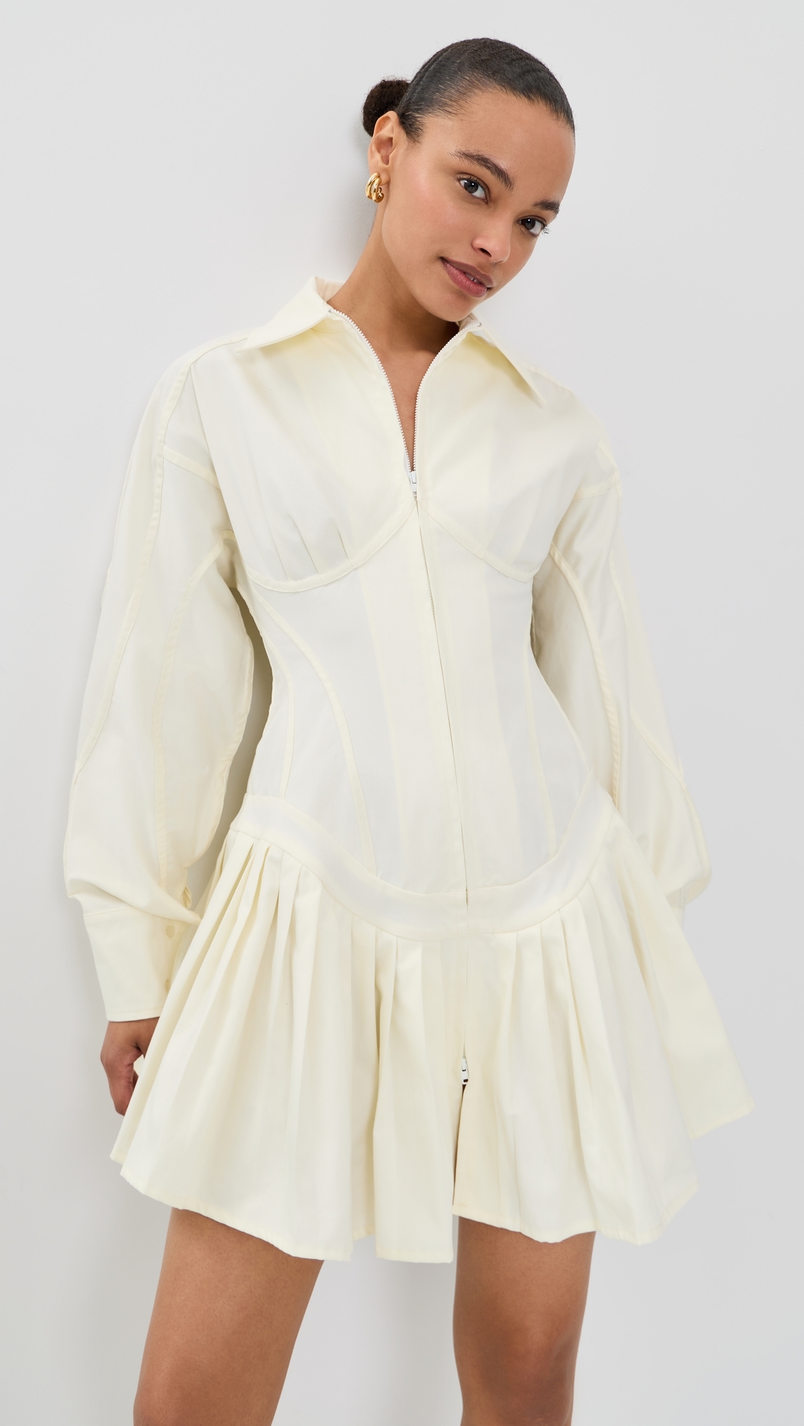 Contour Bustier Pleated Shirt Dress White