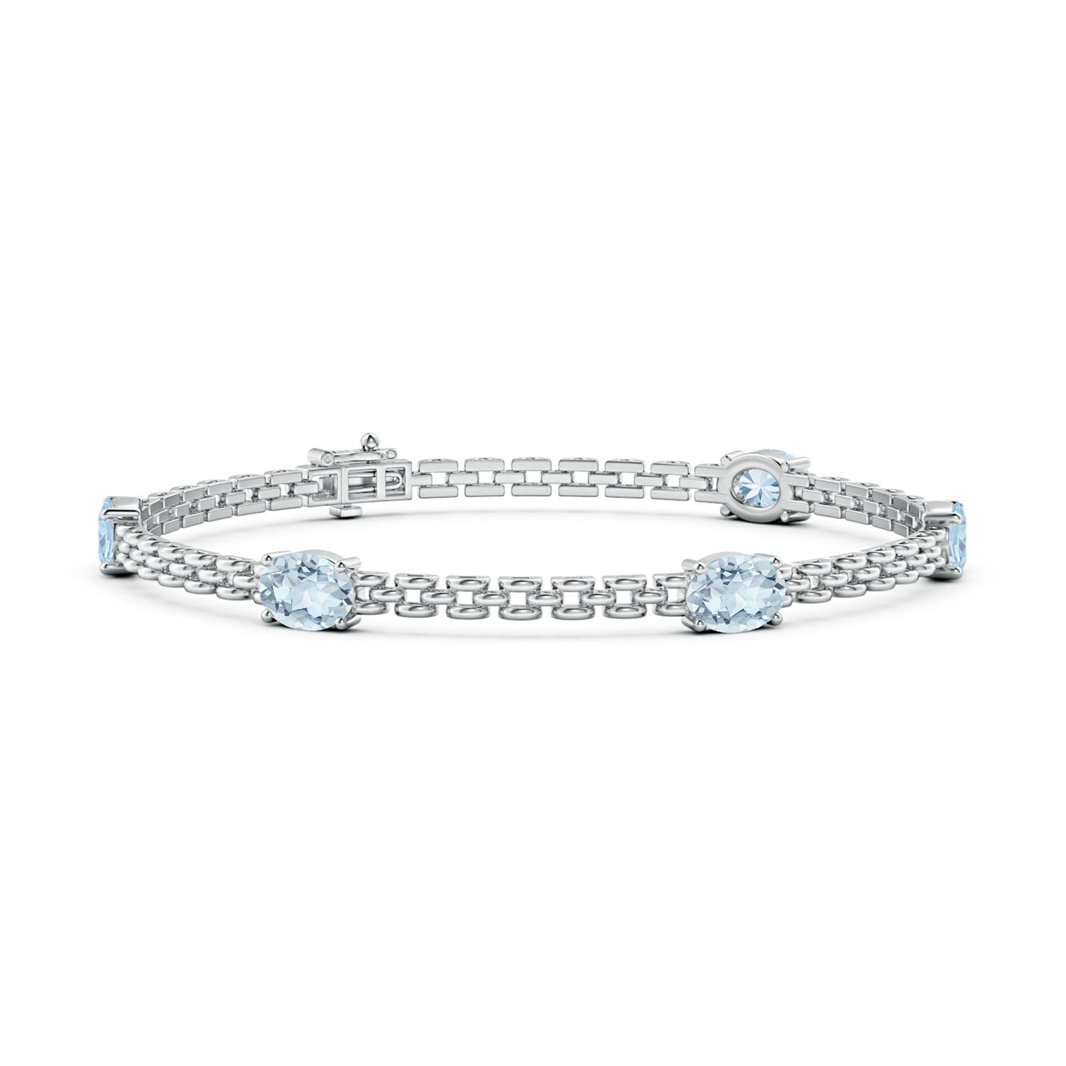 Angara 3.0 Carats Five Stone Oval Aquamarine Station Link Bracelet in 14K White Gold