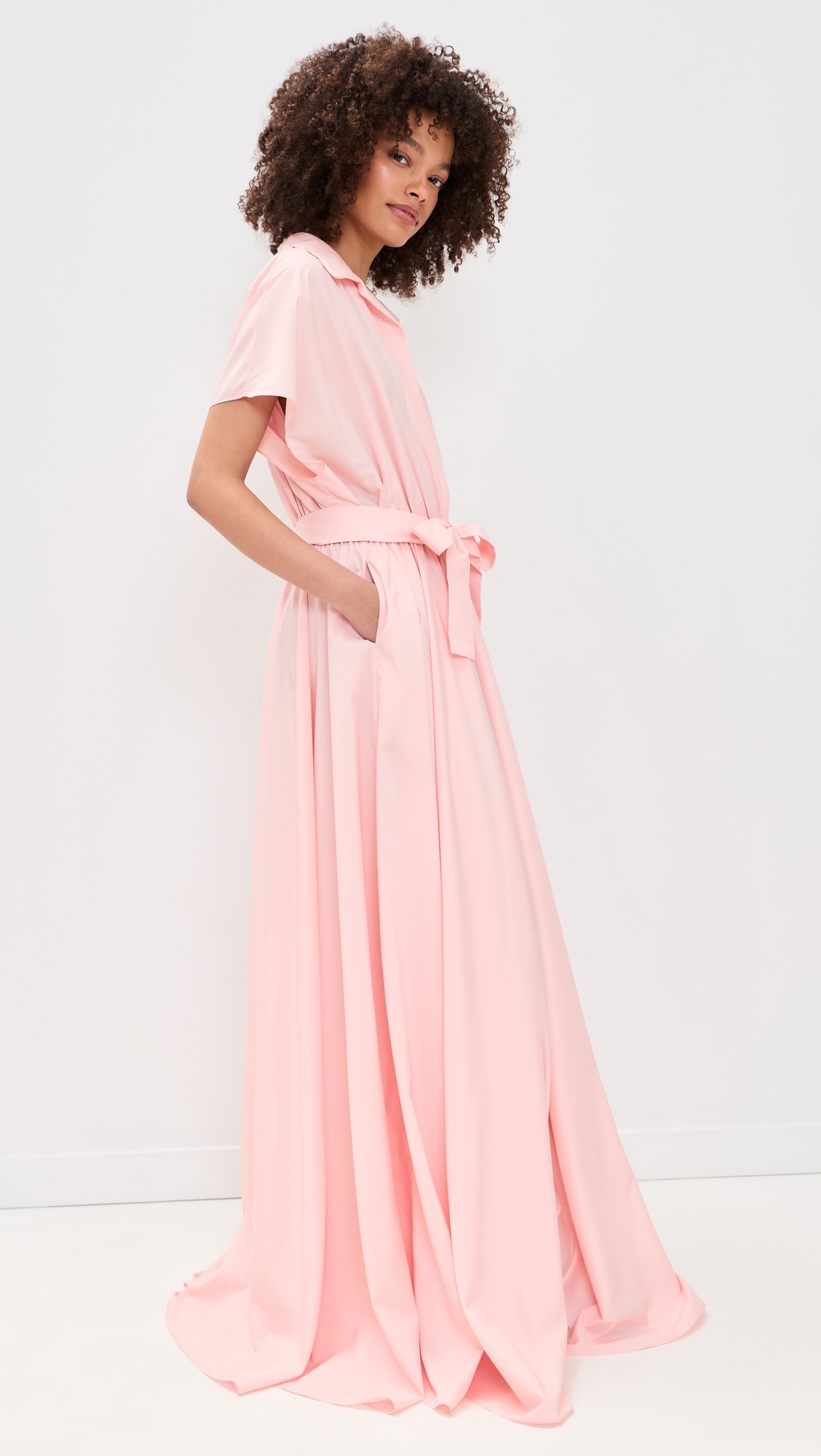 Belted Flared Shirt Dress Ballet Pink
