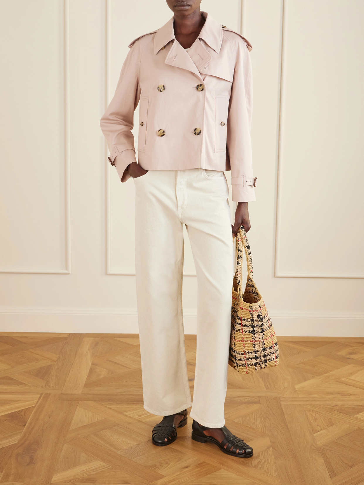 Haltye Double-breasted Belted Cotton-gabardine Cropped Trench Jacket - Pink