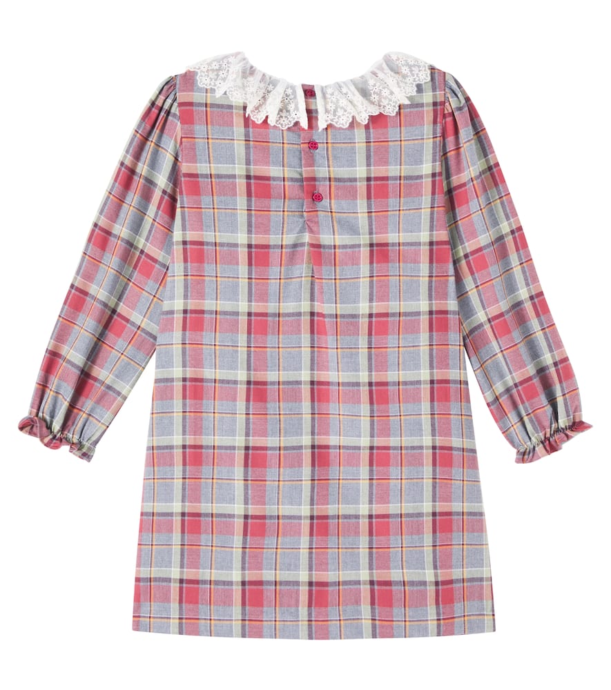 Checked lace-trimmed cotton dress