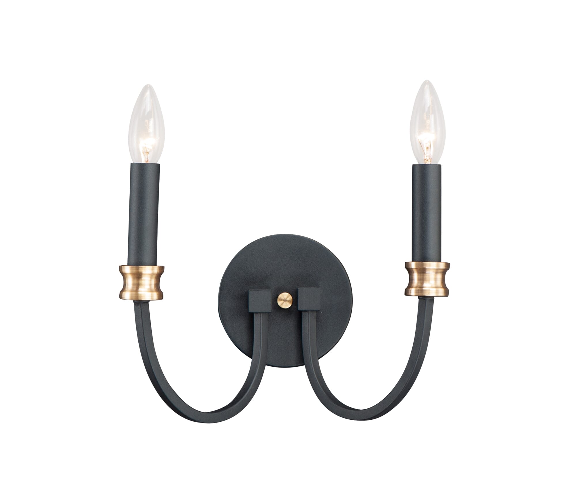 Maxim Charlton 2-Light Wall Sconce in Black and Antique Bra