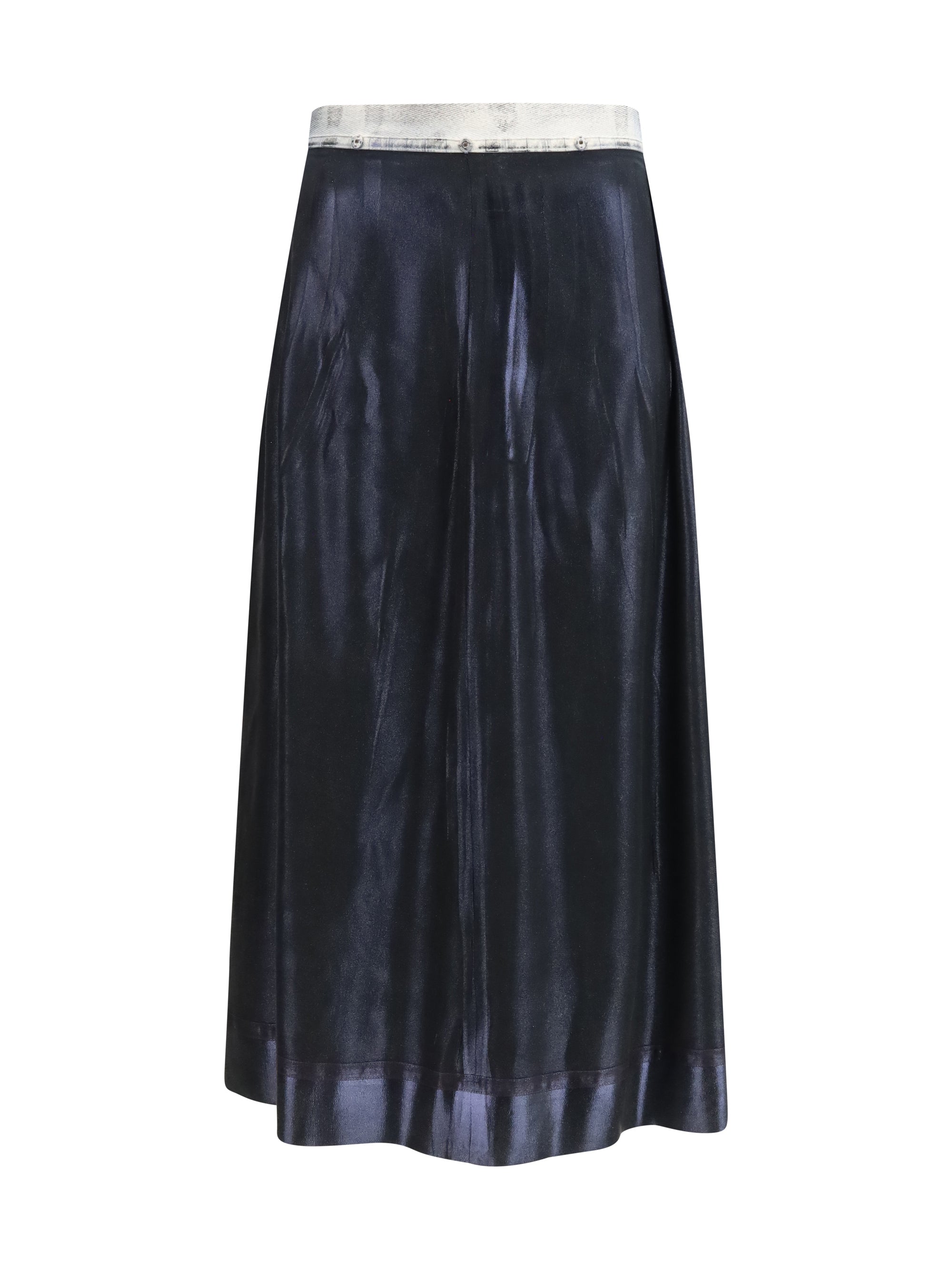 Foil-Treated Midi Skirt — Black
