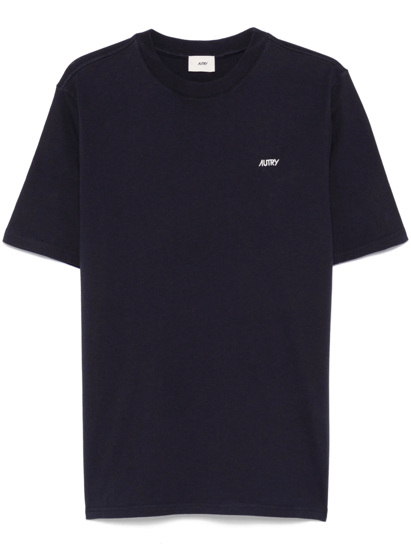 Blue Round Neck T-shirt With Logo Embroidered On The Front In Cotton Man