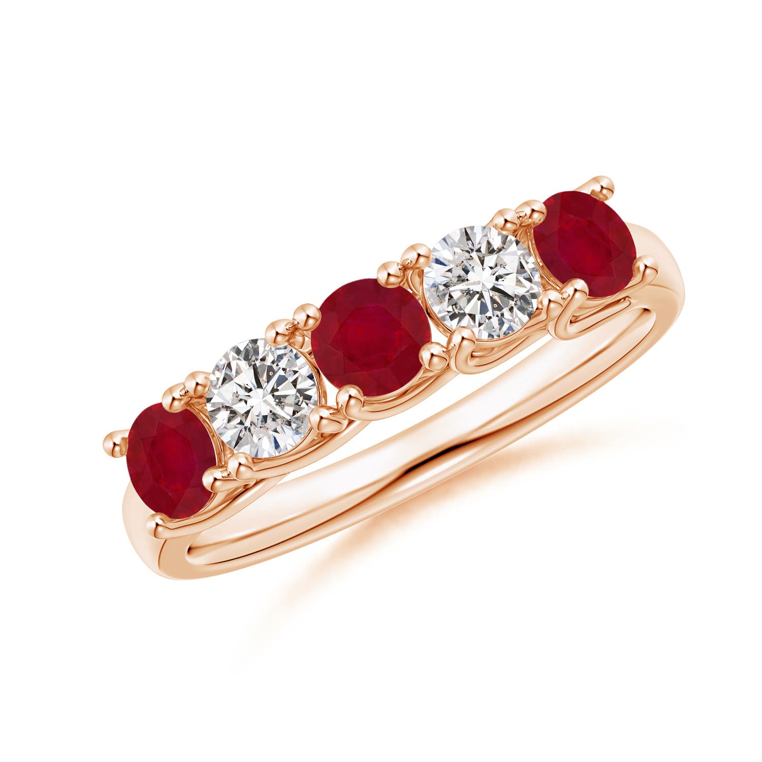 Angara 0.84 Carat Half Eternity Five Stone Ruby and Diamond Wedding Band in 14K Rose Gold