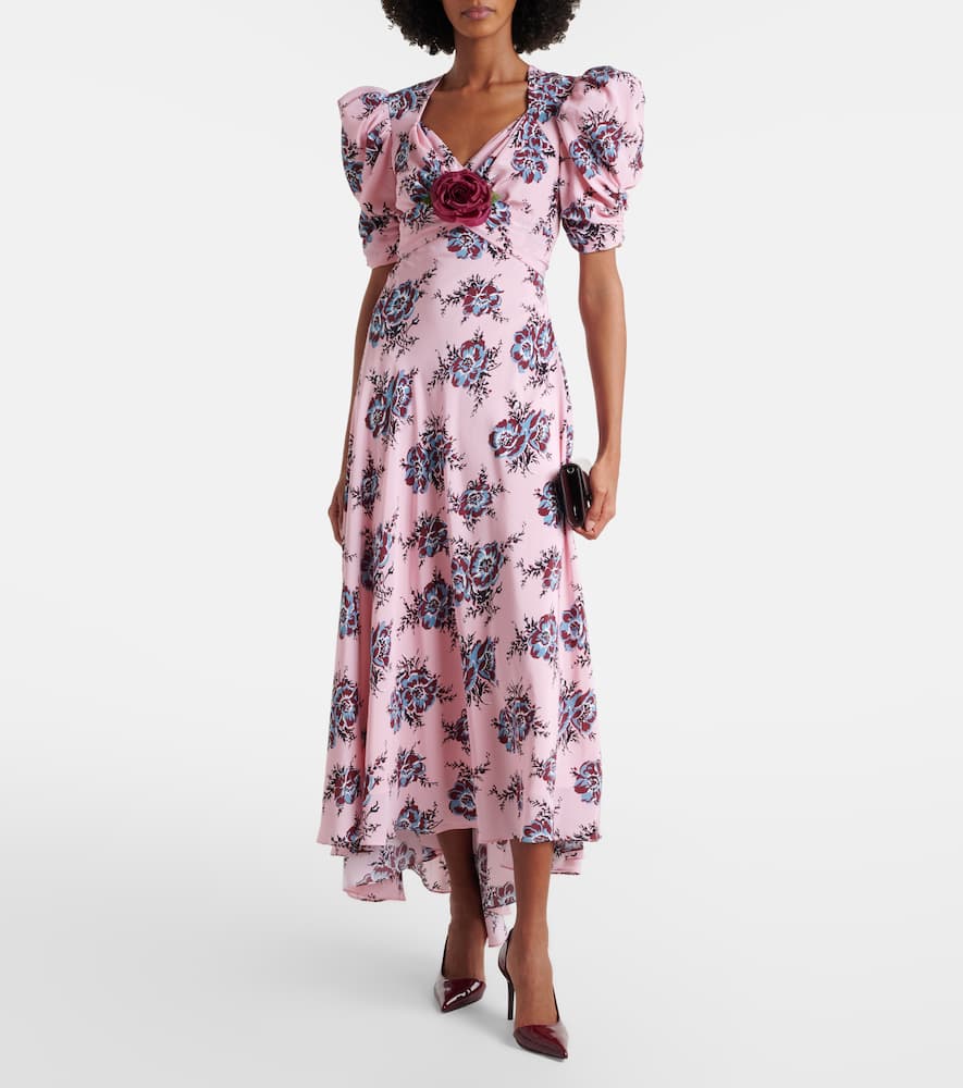 Floral-appliqué silk gown
