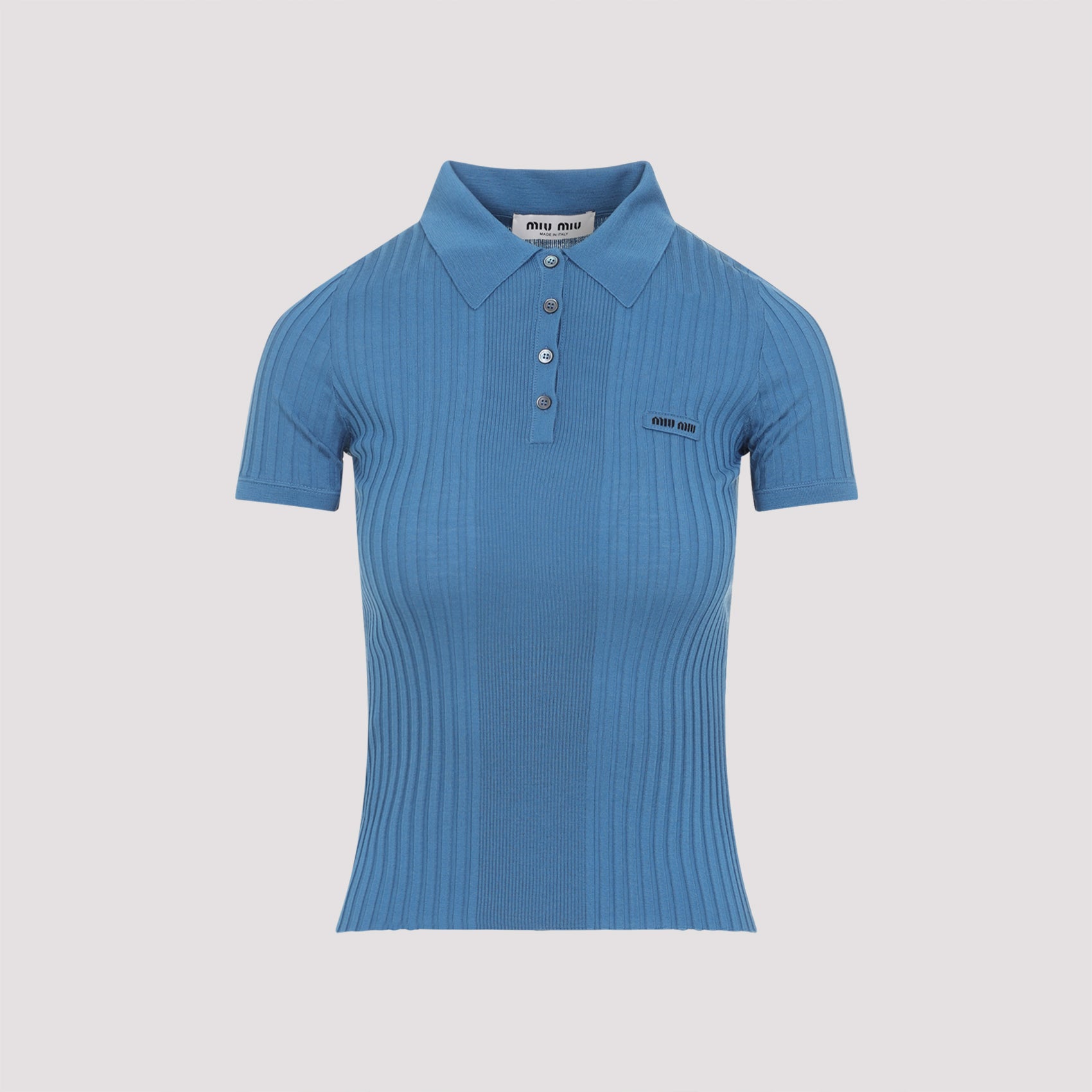 Ribbed Knit Wool Polo Shirt