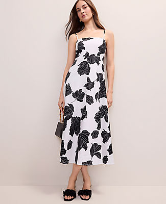 Ann Taylor Floral Midi Dress in Linen Blend