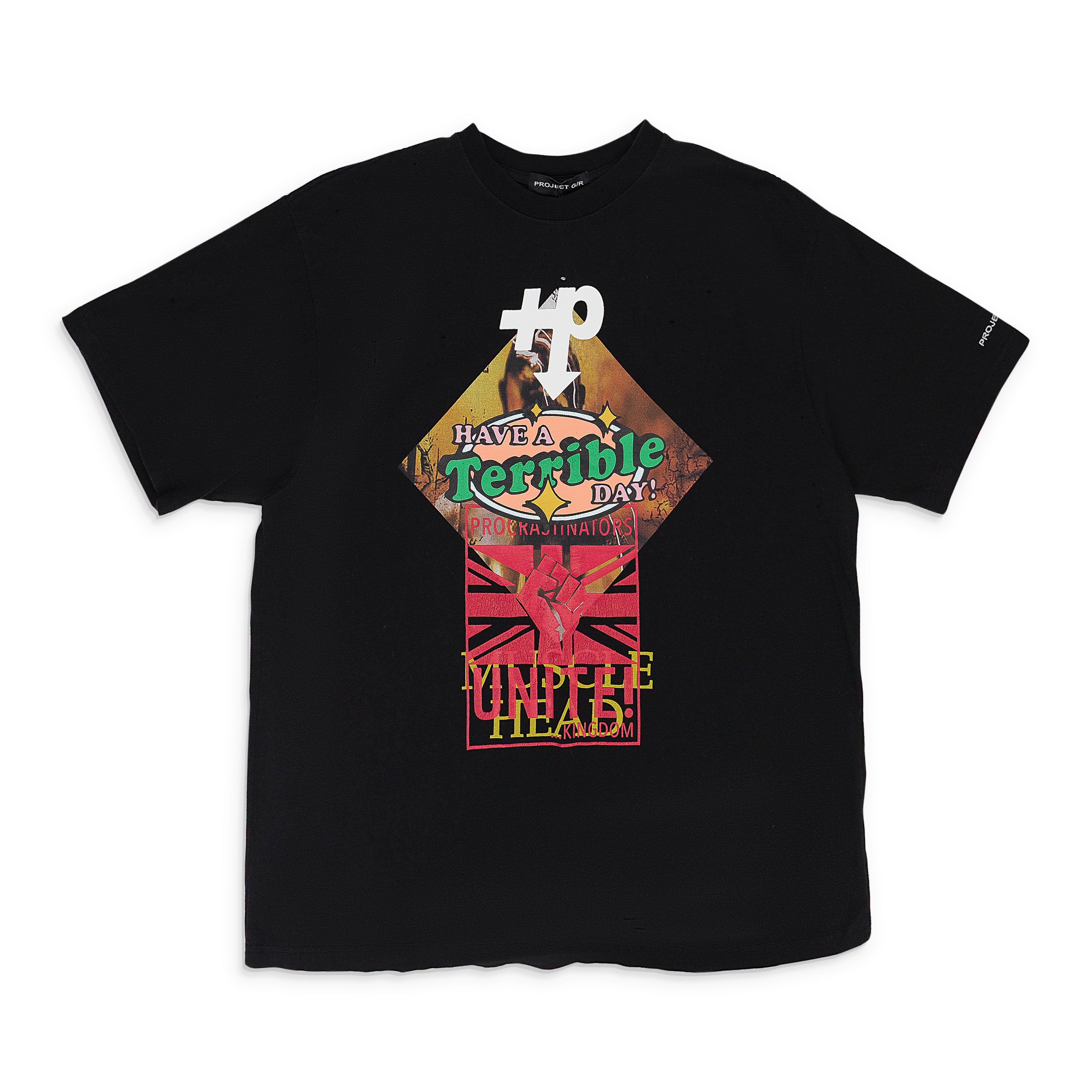WASHED BLACK MIXED PRINTED VINTAGE T-SHIRT