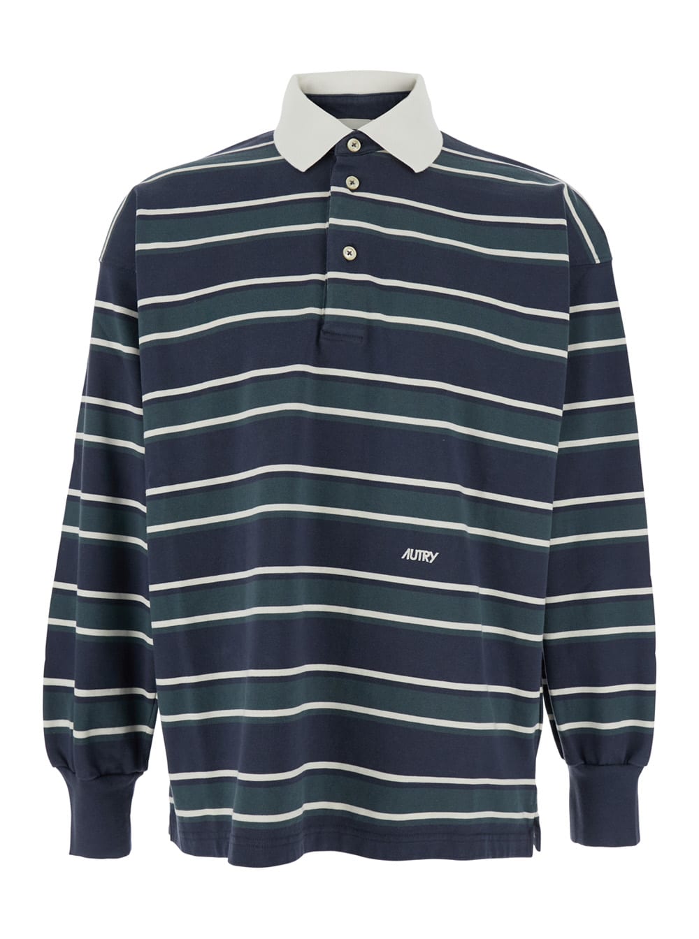 Blue Polo Shirt With Classic Collar And All-over Striped Motif In Cotton Man