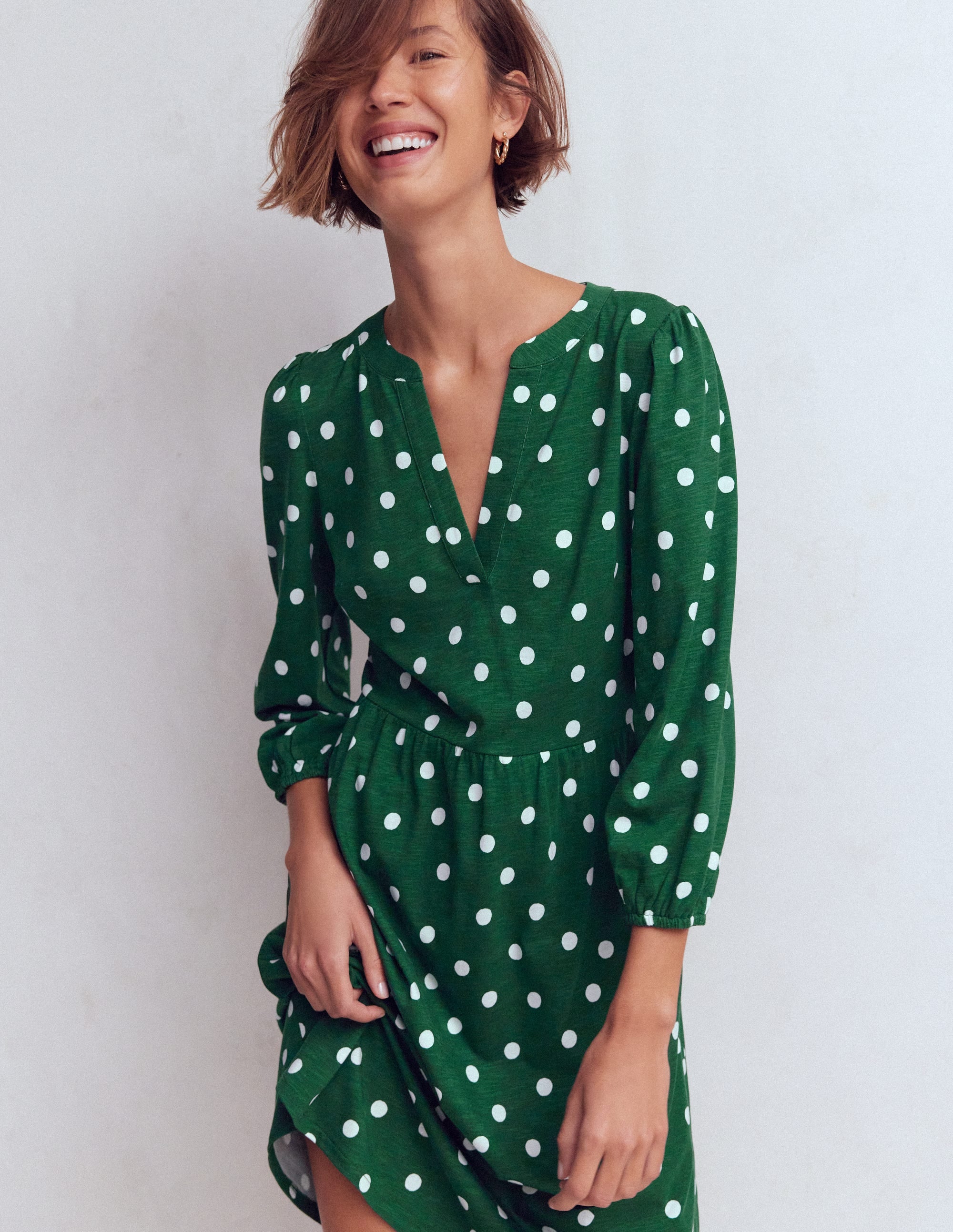 Women's Cathy Notch Neck Jersey Dress in Green | Size 0