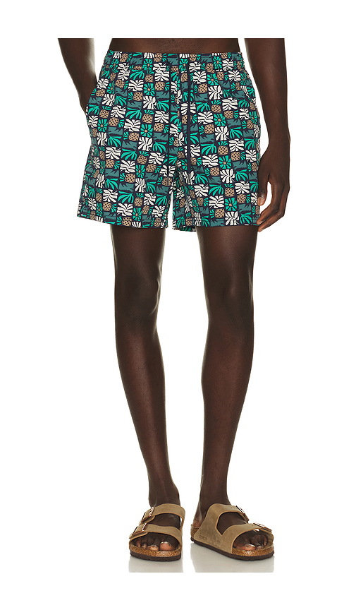 Fair Harbor Bungalow Swim Trunk in Teal. M. Also in S, L, XL/1X