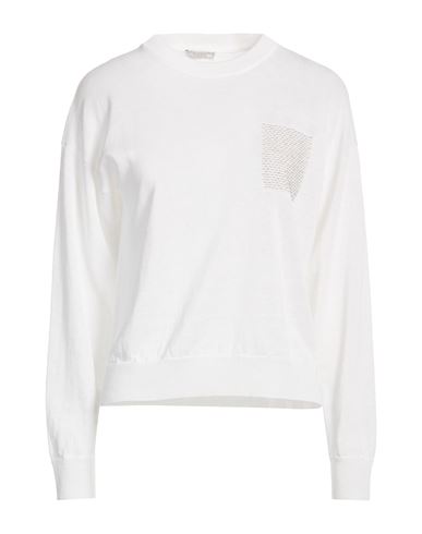 Woman Sweater White Size 8 Linen, Cotton