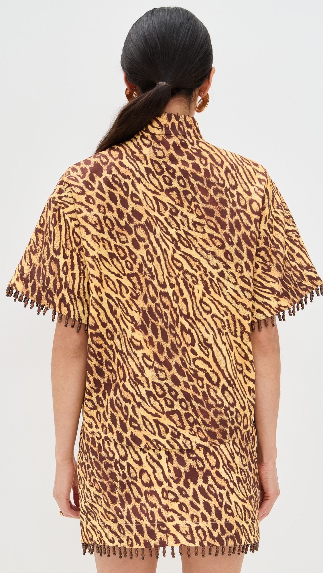 Zimmermann Coco Beaded Fringe Shirt Leopard