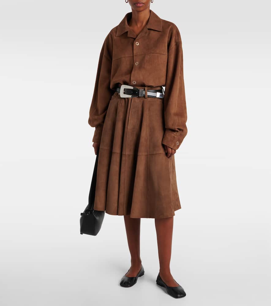 Pleated suede midi skirt
