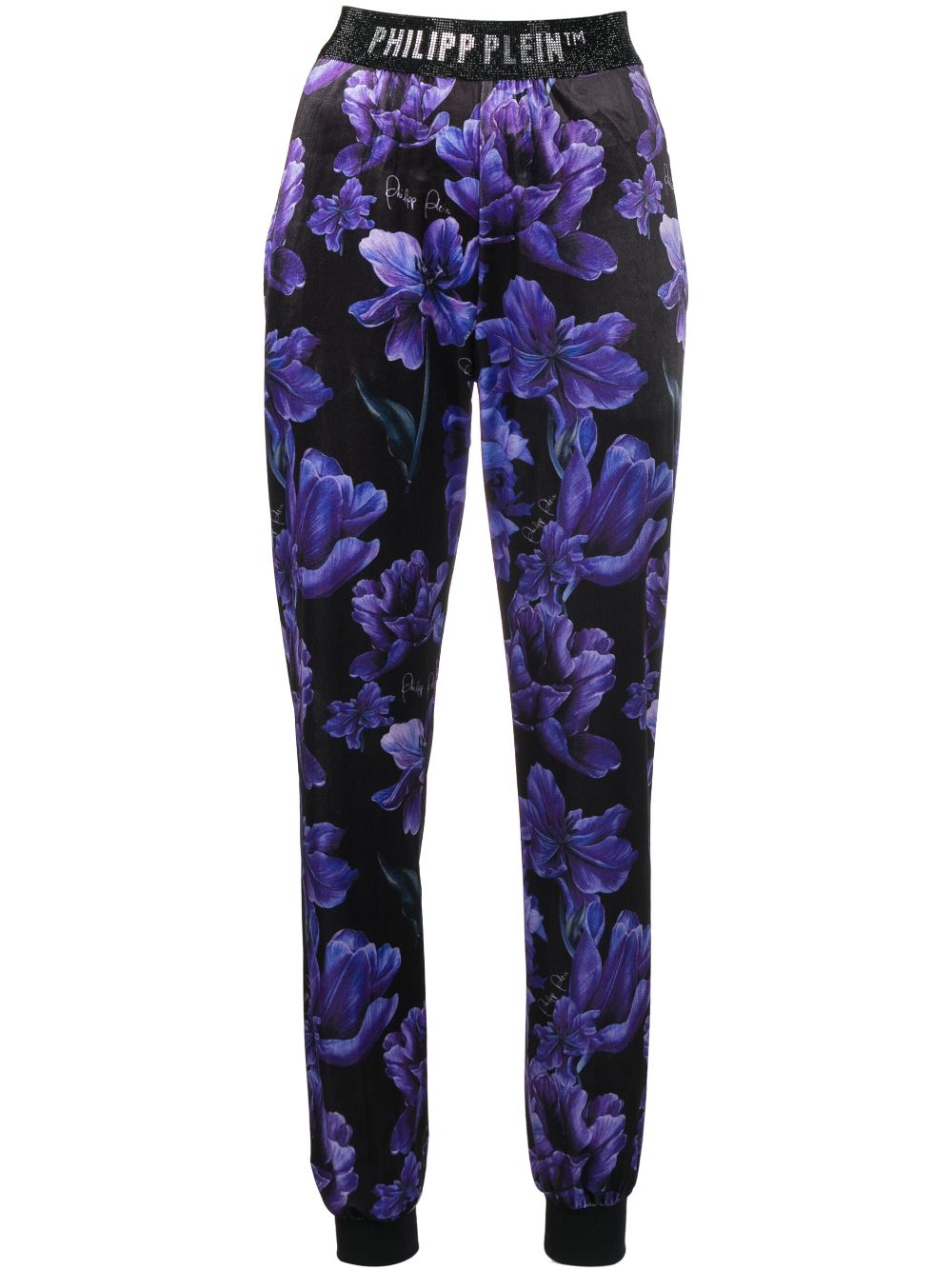 Floral-print logo-appliqué track pants - Black