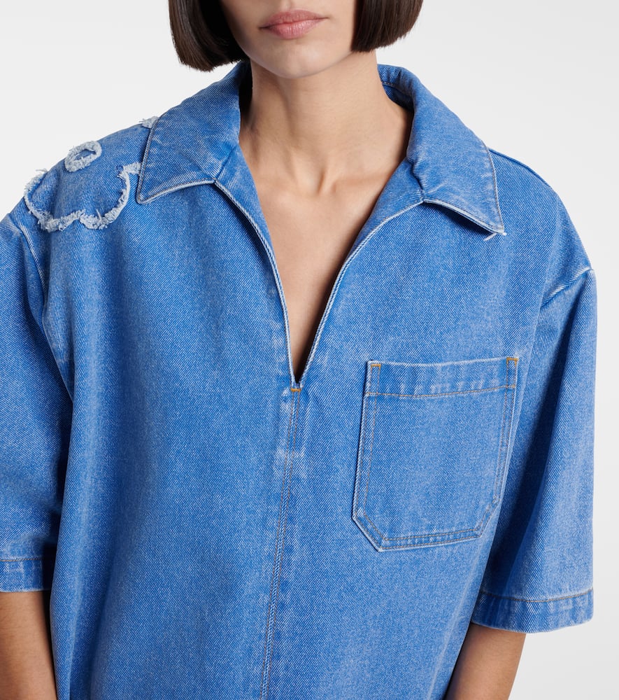 Patch-appliqué denim minidress